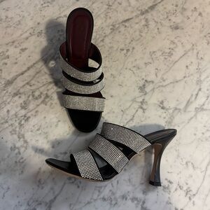 Staud Sonny Rhinestone Sandals Black Multi Strap Slides Heels Size EU 38 8 US
